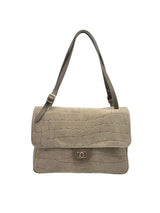 Lifestyle Medium Croc Suede Flap Bag // Dark Brown 