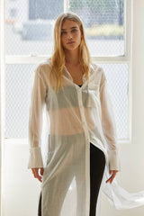 Lifestyle Tory Long Line Sheer Button Up Top 