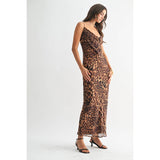 Valentina Leopard Cowl Neck Maxi Dress 