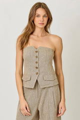  Sparkling Pinstripe Strapless Suit Top 