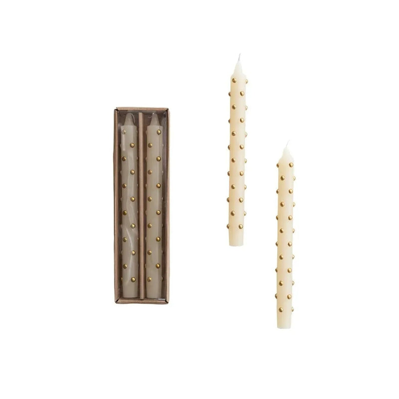 Holiday Candles Taper Candles with 3D Gold Dots // Set of 2 