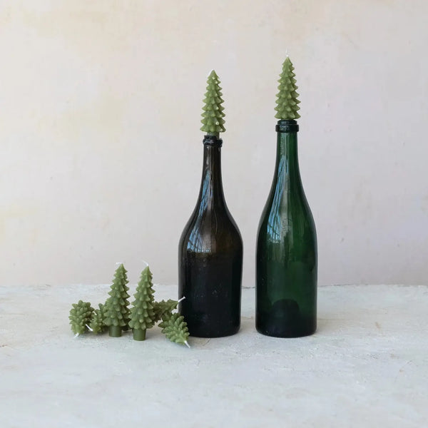 Holiday Candles Green Tree Shaped Bottle Taper Candles // Set of 4 