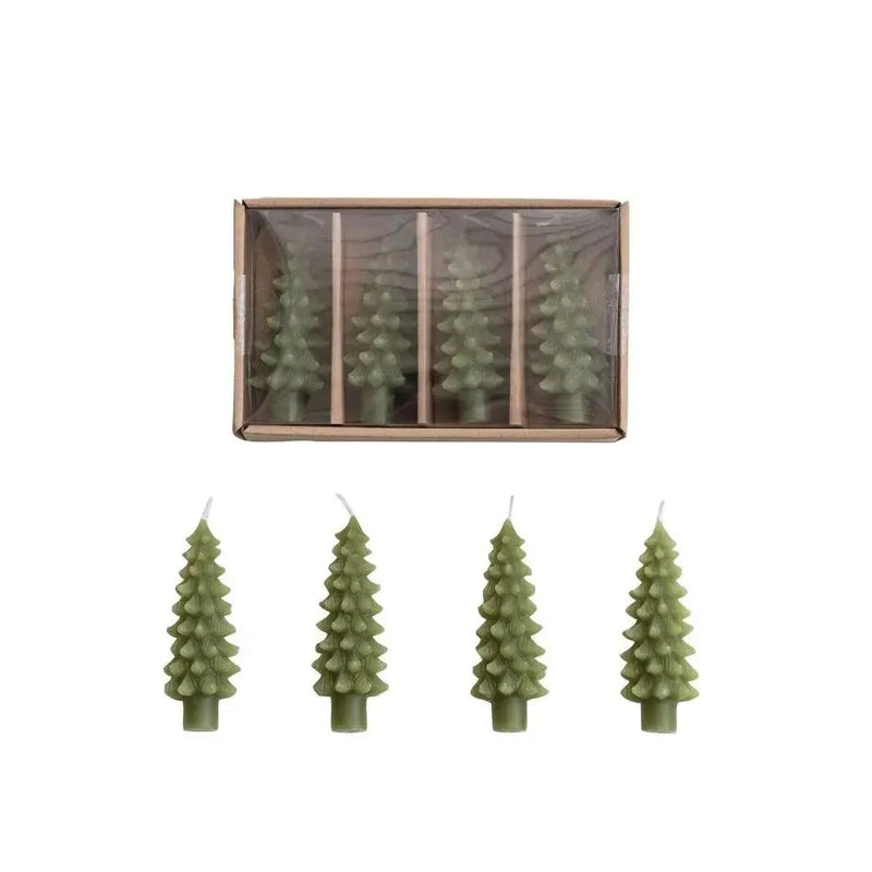 Holiday Candles Green Tree Shaped Bottle Taper Candles // Set of 4 
