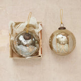 Holiday Ornaments 5" Round Etched Mercury Glass Ball Ornament // 2 Styles 
