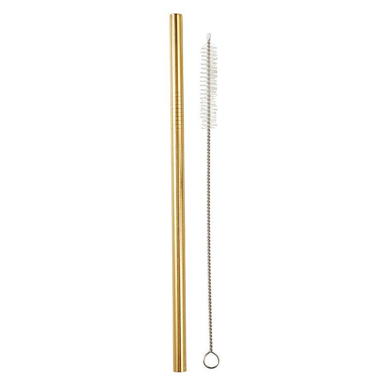 Bar & Glassware Gold Straw & Cleaning Brush 