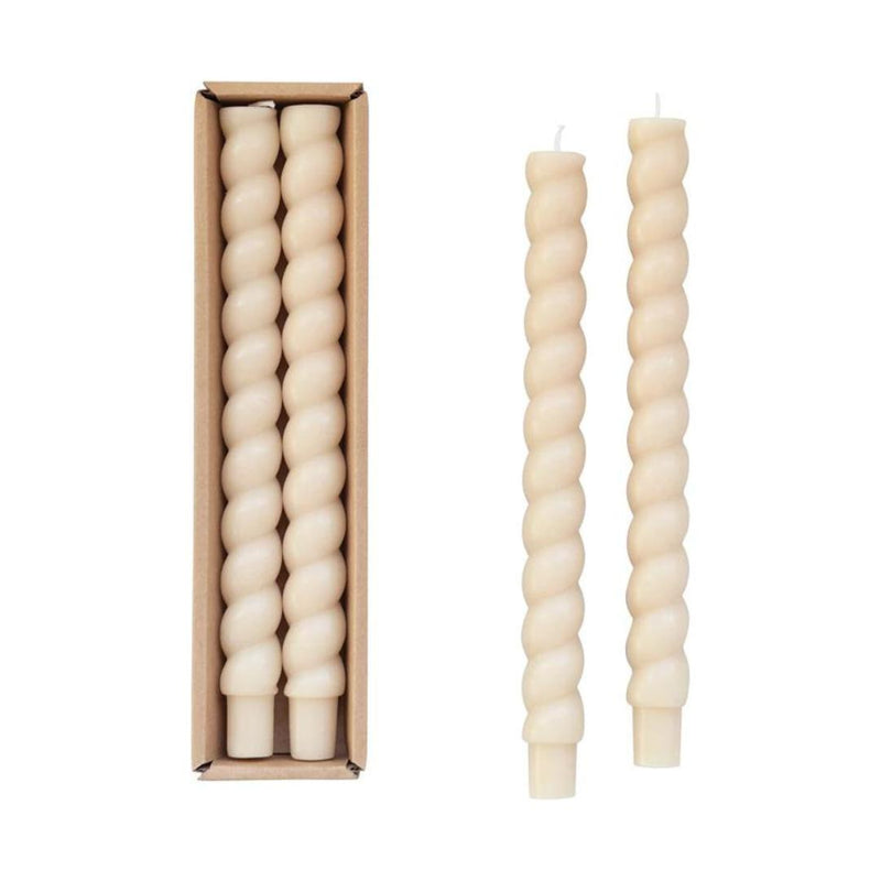  Cream Twisted Taper Candles in Box // Set of 2 