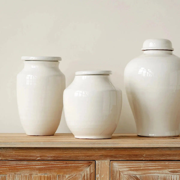 Decorative Object White Glazed Terracotta Pots // 2 Styles 