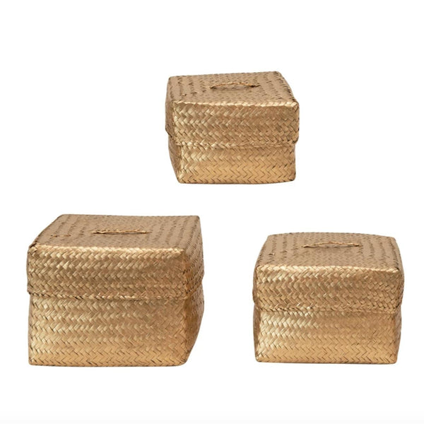 Decorative Storage Handwoven Gold Seagrass Basket Set (3) 