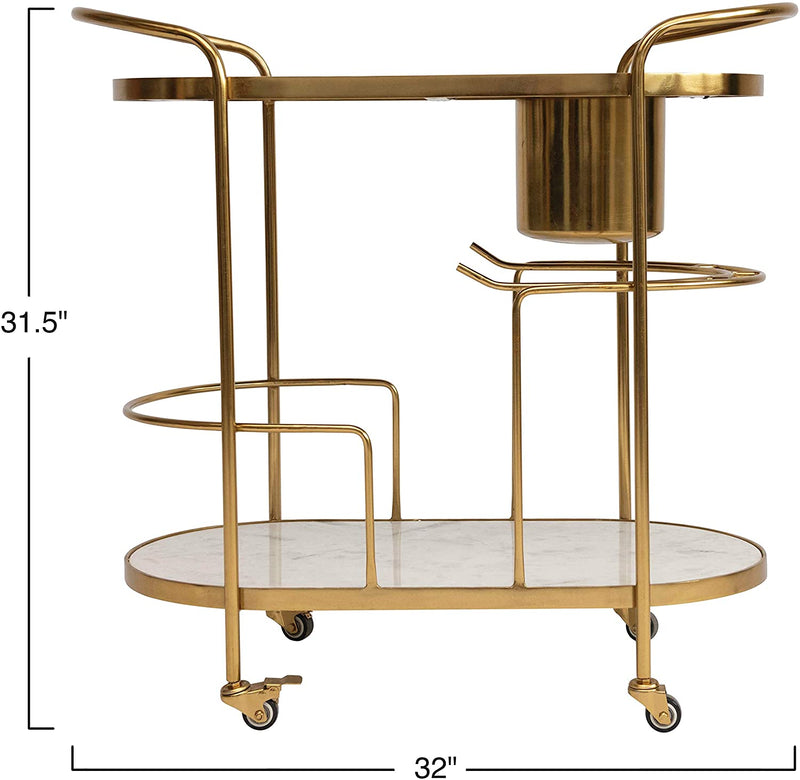 Furniture 2-Tier Bar Cart on Casters with Ice Bucket 