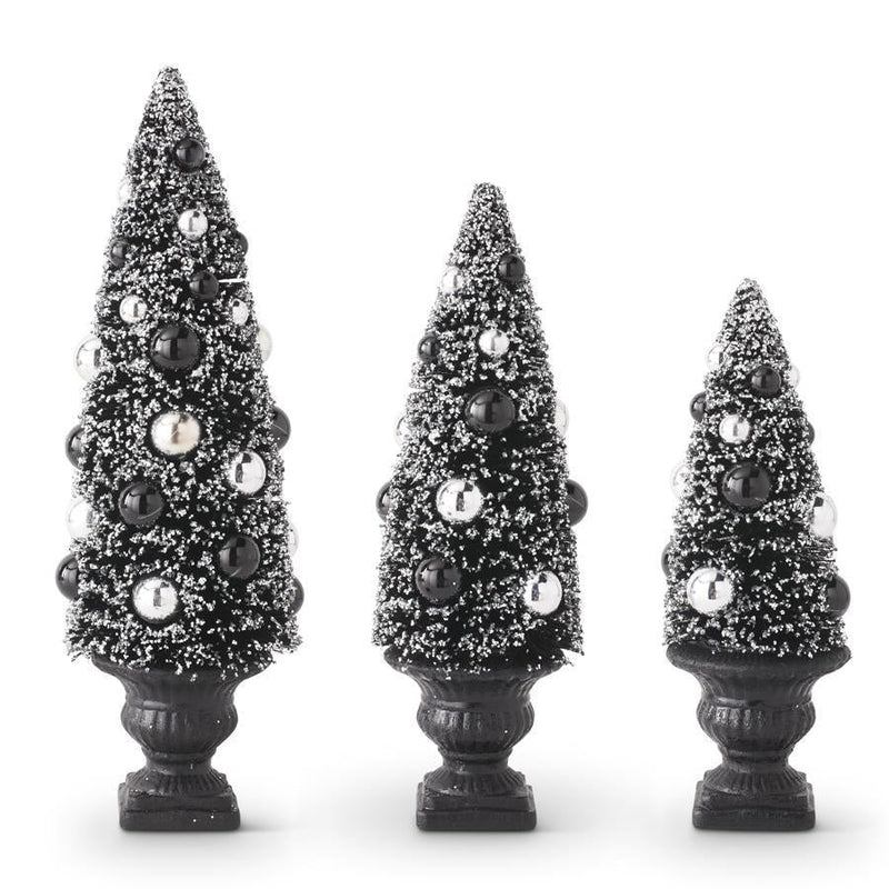 Seasonal & Holiday Decorations Black & Silver Bottle Brush Trees in Urns Set 