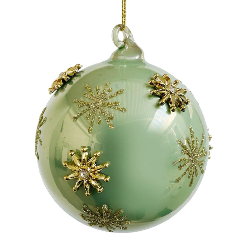 Seasonal & Holiday Decorations Mint Glass Ornament With Gold Snowflakes 