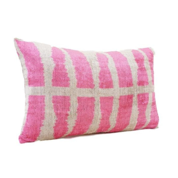 Pillow Covers Pink Paradise Ikat Turkish Silk Lumbar Pillow 