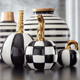 Seasonal & Holiday Decorations Black & White Striped Ceramic Pumpkin 