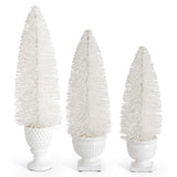 Seasonal & Holiday Decorations Glittered White Bottle Brush Trees in Pots 