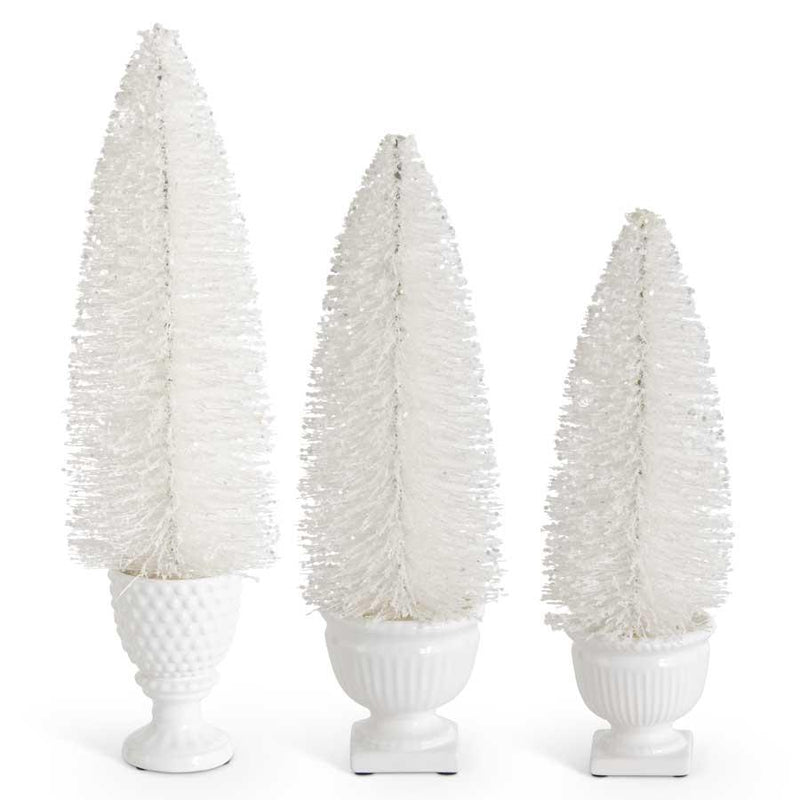 Seasonal & Holiday Decorations Glittered White Bottle Brush Trees in Pots 