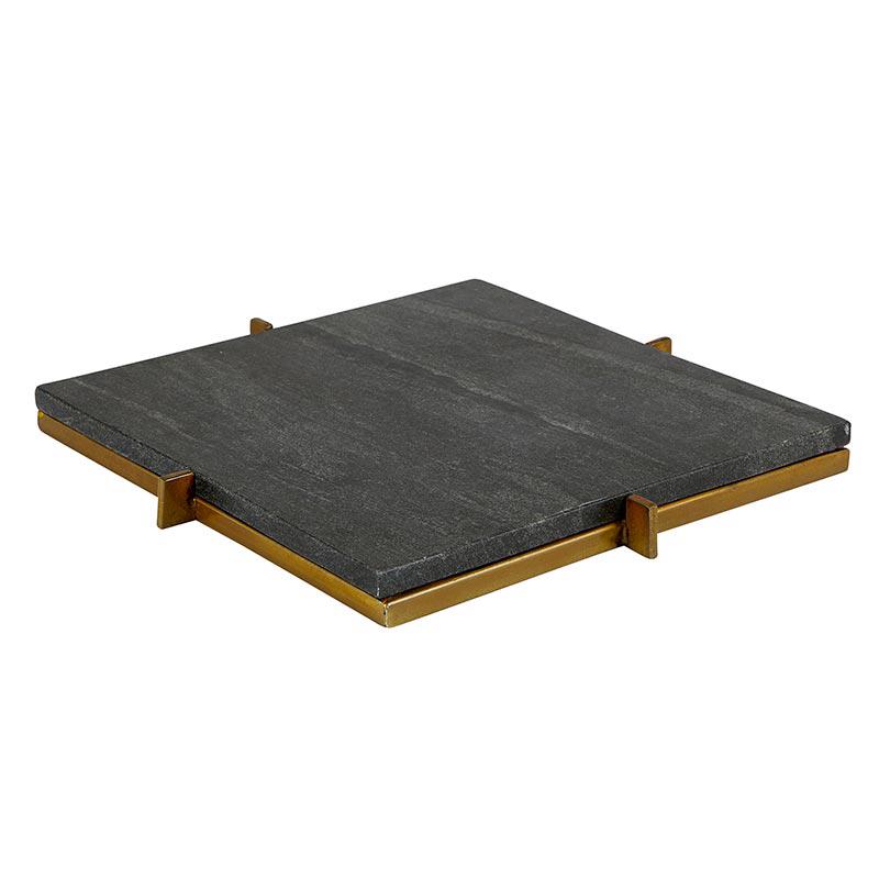 Servingware Black Square Marble Tray in Brass Stand 