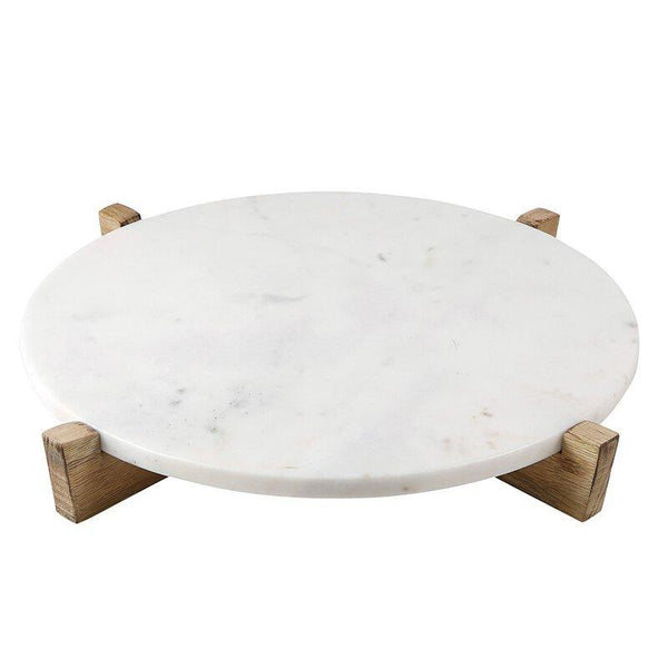 Servingware Large Marble Tray with Mango Wood Stand in Natural 