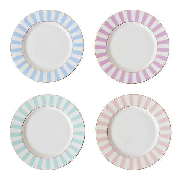 Servingware Pastel Stripy Tea Plates - Set of 4 