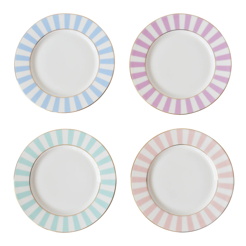 Servingware Pastel Stripy Tea Plates - Set of 4 