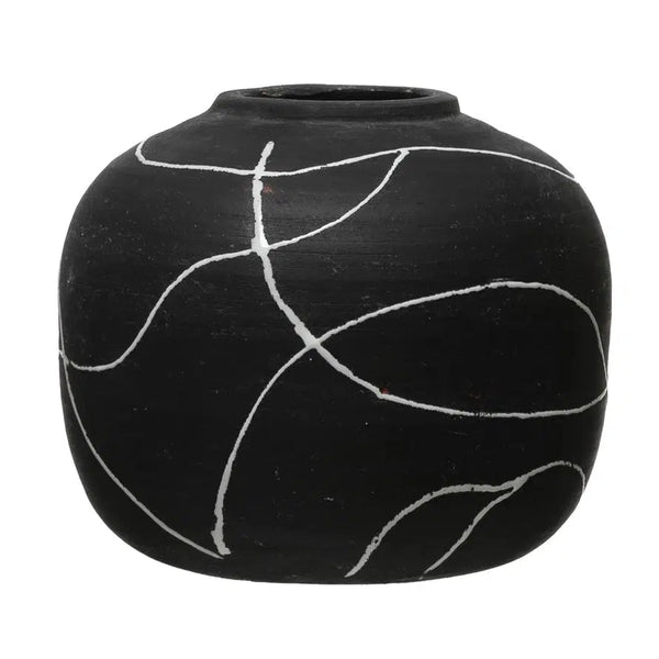 Vases Hand-Painted Black & White Terracotta Pot 