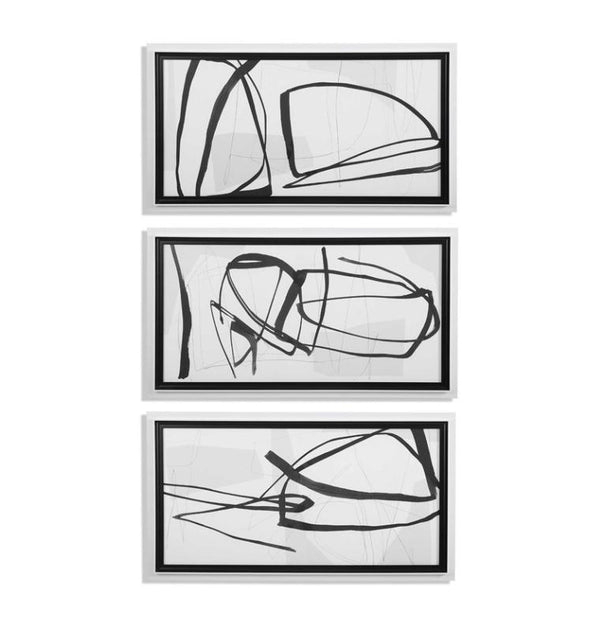 Wall Art Black & White Framed Abstract Prints - Set of 3 